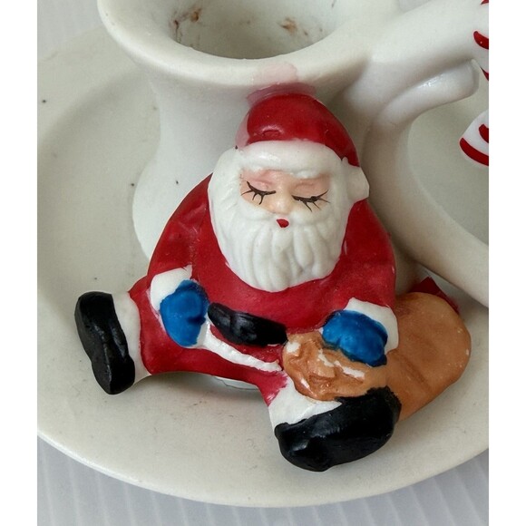 VTG CERAMIC Sleepy Santa Claus Candle Holder Chamberstick Christmas Decor Taiwan - Picture 6 of 8